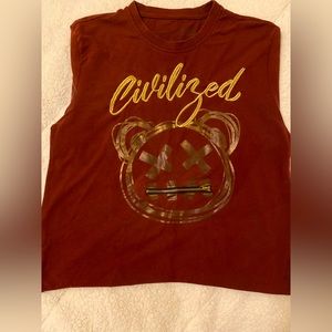 Civilized brand burgundy/gold shirt no tags/faded internal writing still visible